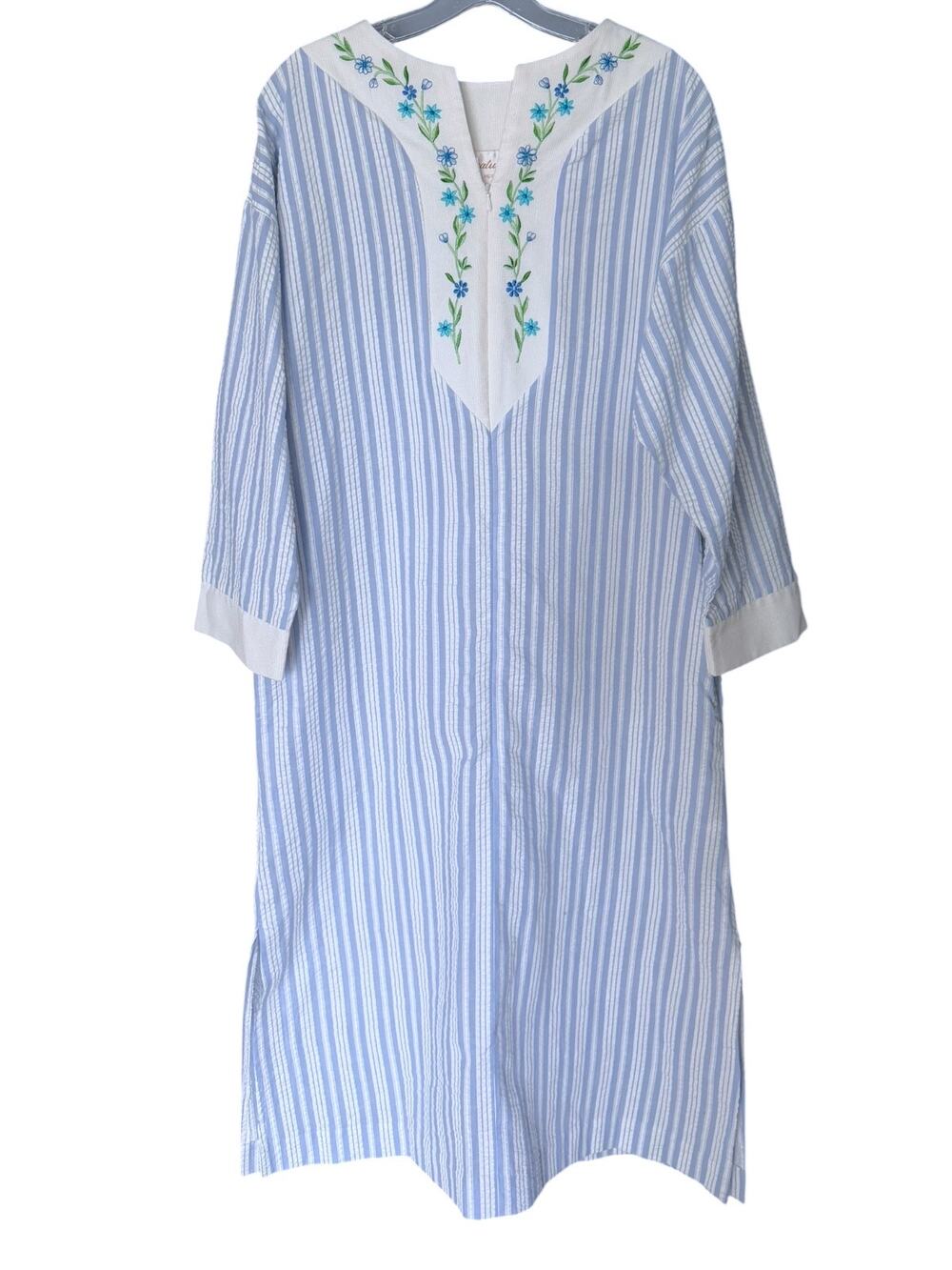 Stan Herman Signature II Blue Striped Embroidered Robe Women's S House Dress